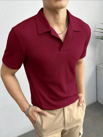 Emerce - Waffle Knitted Polo - MAROON